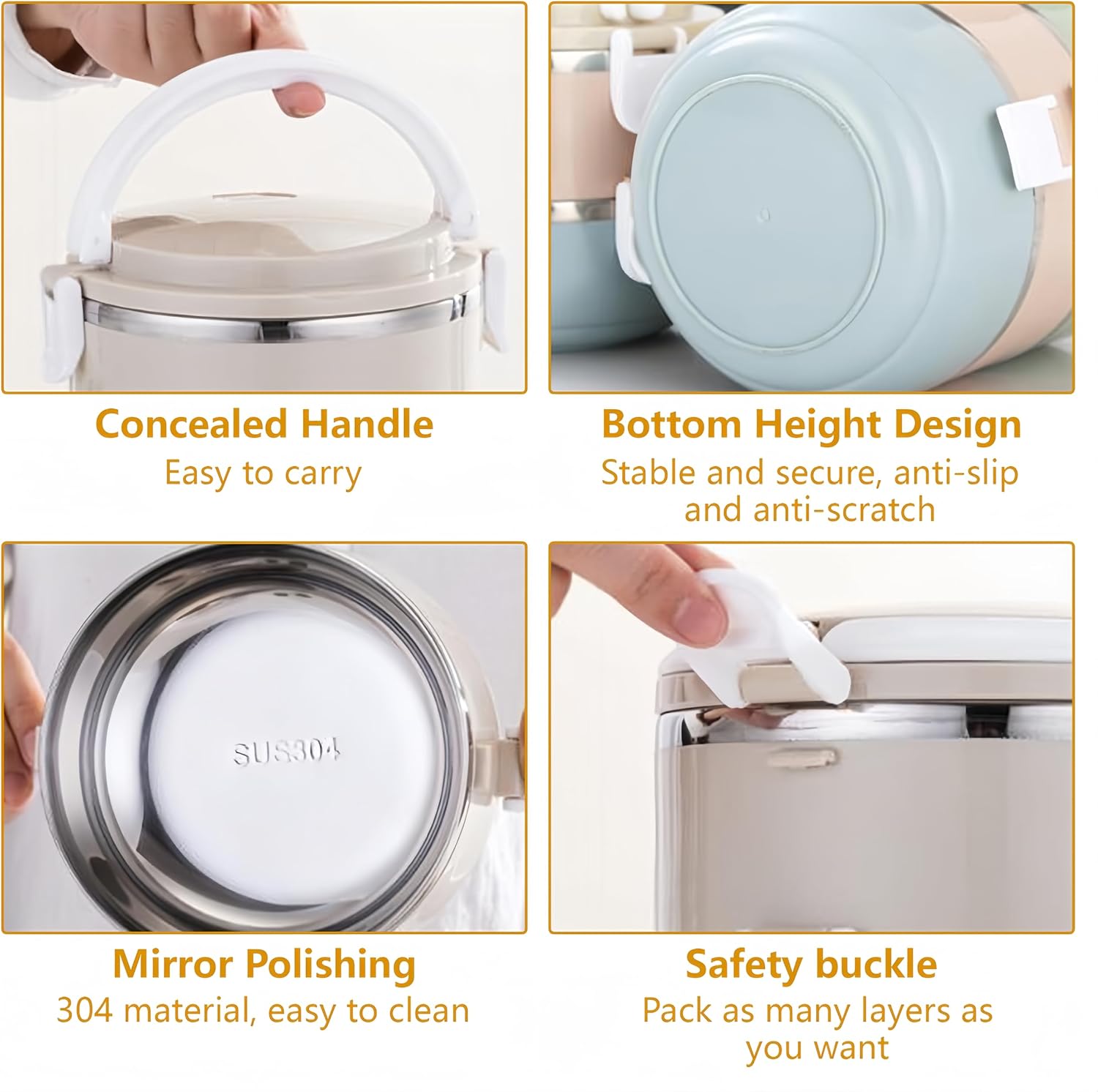 Portable Thermal Lunch Box: 304 Stainless Steel Thermal Lunch Containers, Leakproof Stackable Bento Box Adult, Food Storage for Office Outdoor Travel (3 Layers)