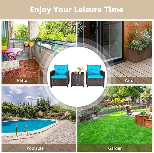 Miniatura 9 de AUGESTER - Juego de muebles de patio de 3 piezas, juego de sofá de conversación de mimbre de ratán de polietileno para exteriores con cojín lavable