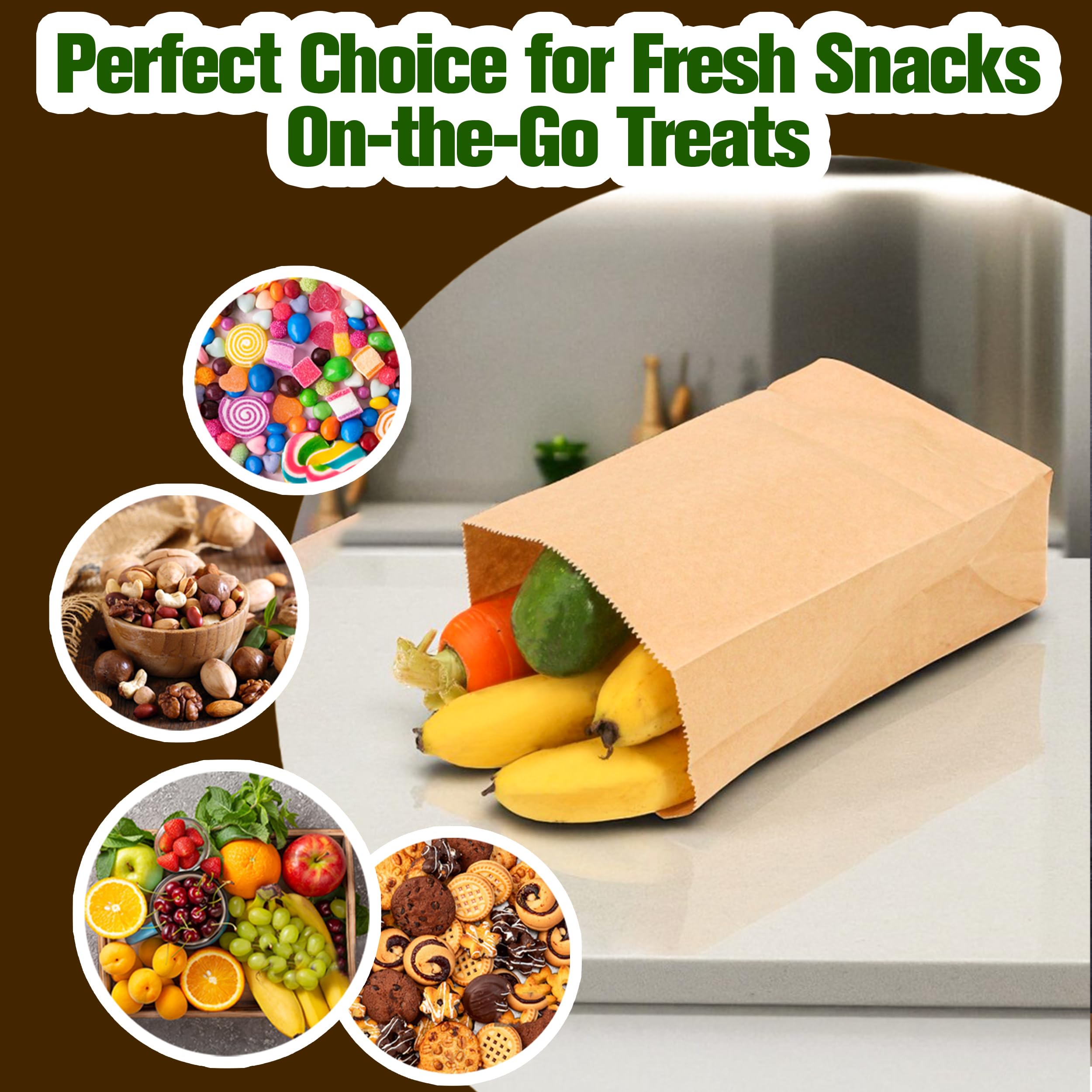 Borsa per il pranzo in carta da 2,3 kg, 100 pezzi, marrone, per bambini, sandwich, sacchetti di carta per alimenti, grandi dimensioni, snack, mestiere, riciclabili, usa e getta, imballaggio al forno