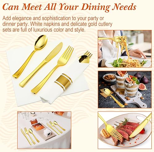 Miniatura 3 de Zubebe Juego de 800 cubiertos preenvueltos de plástico desechables con 200 tenedores, 200 cuchillos, 200 cucharas, 200 servilletas para bodas,