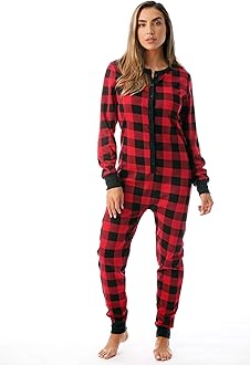 Womens Henley Thermal Onesie Buffalo Plaid and Tie Dye