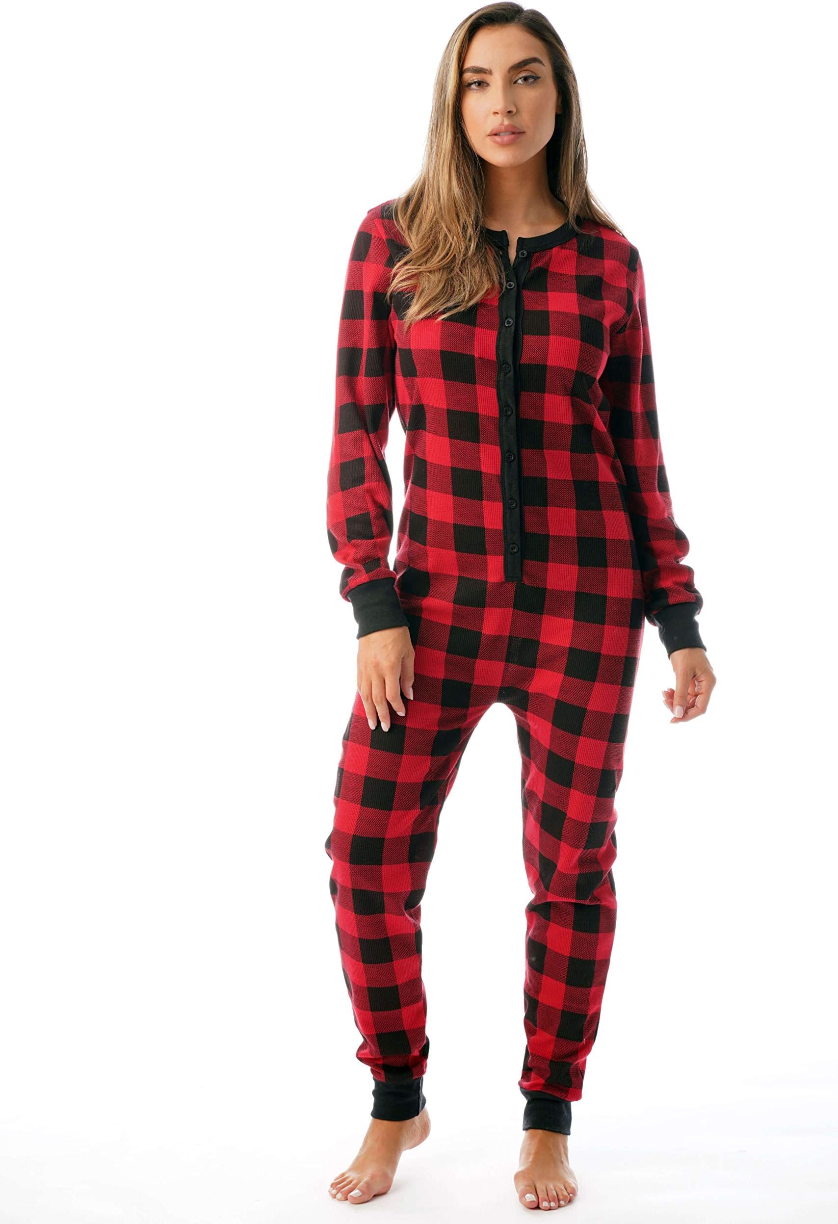 #followme Womens Henley Thermal Onesie Buffalo Plaid and Tie Dye
