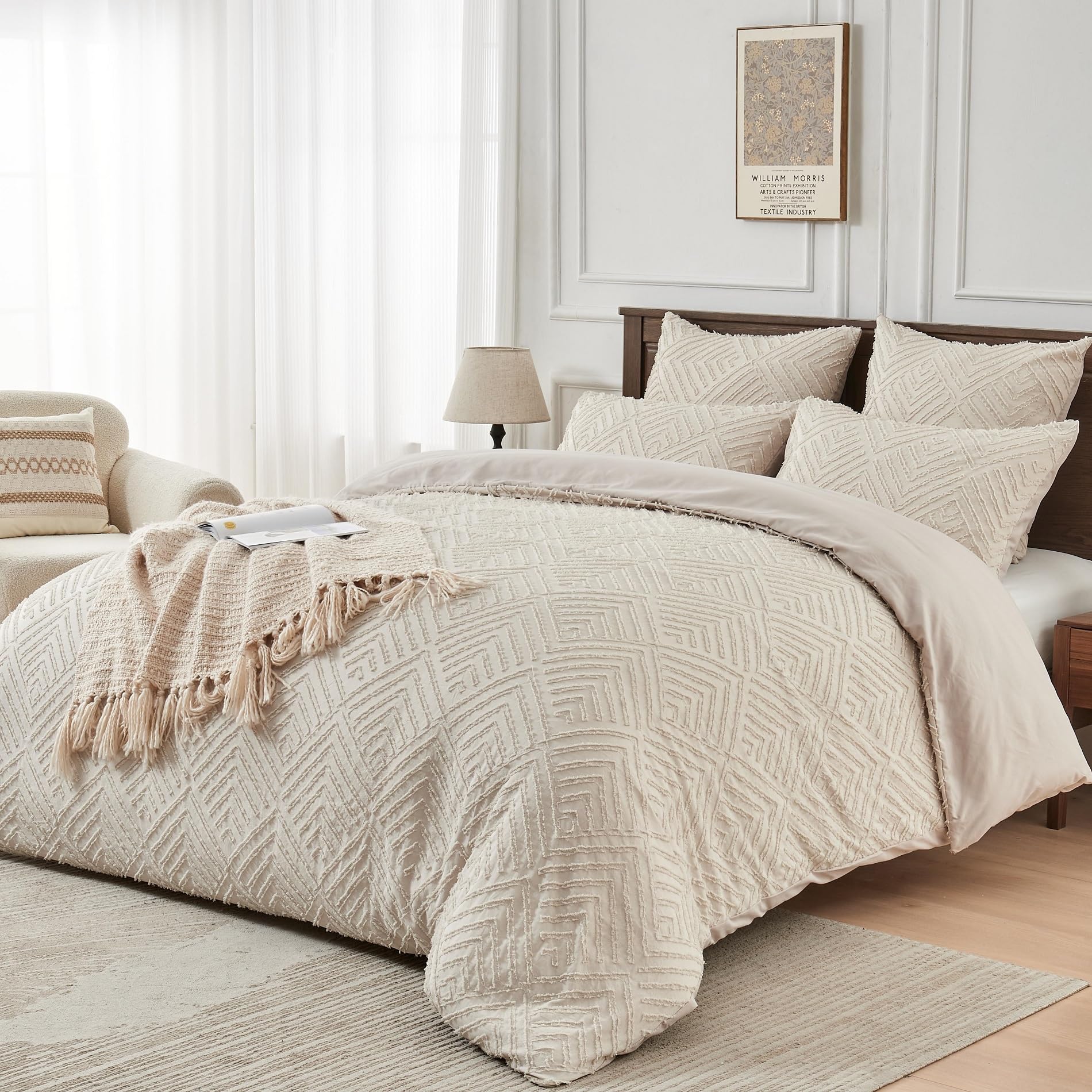 YASMENG Boho Bettwäsche Getuftet Geometrisch Kariert | Boho Bettwäsche Weiche Mikrofaser Bettbezug Set mit Reißverschluss und 80x80 cm Kissenbezug