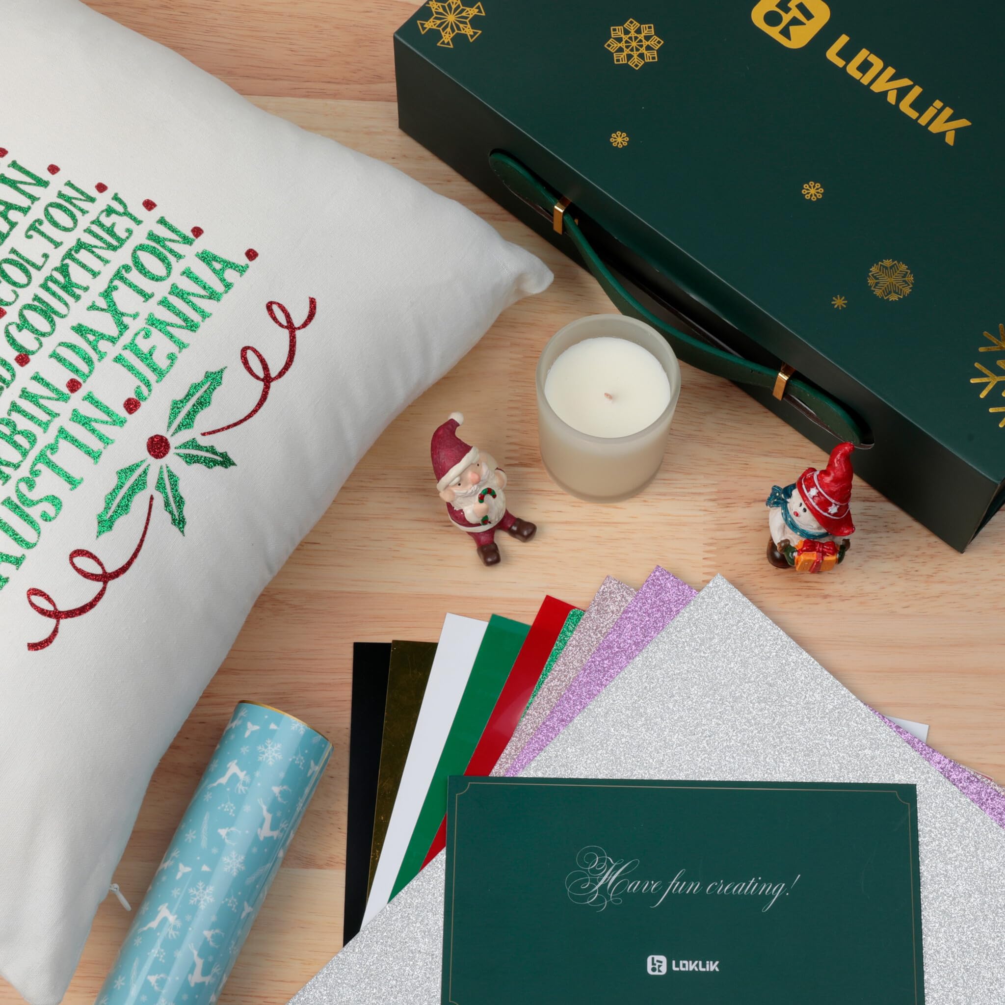 LOKLIK - Caja de Navidad de edición limitada - Kit de bricolaje festivo con vinilo de transferencia térmica, adornos y más para decoraciones y regalos personalizados