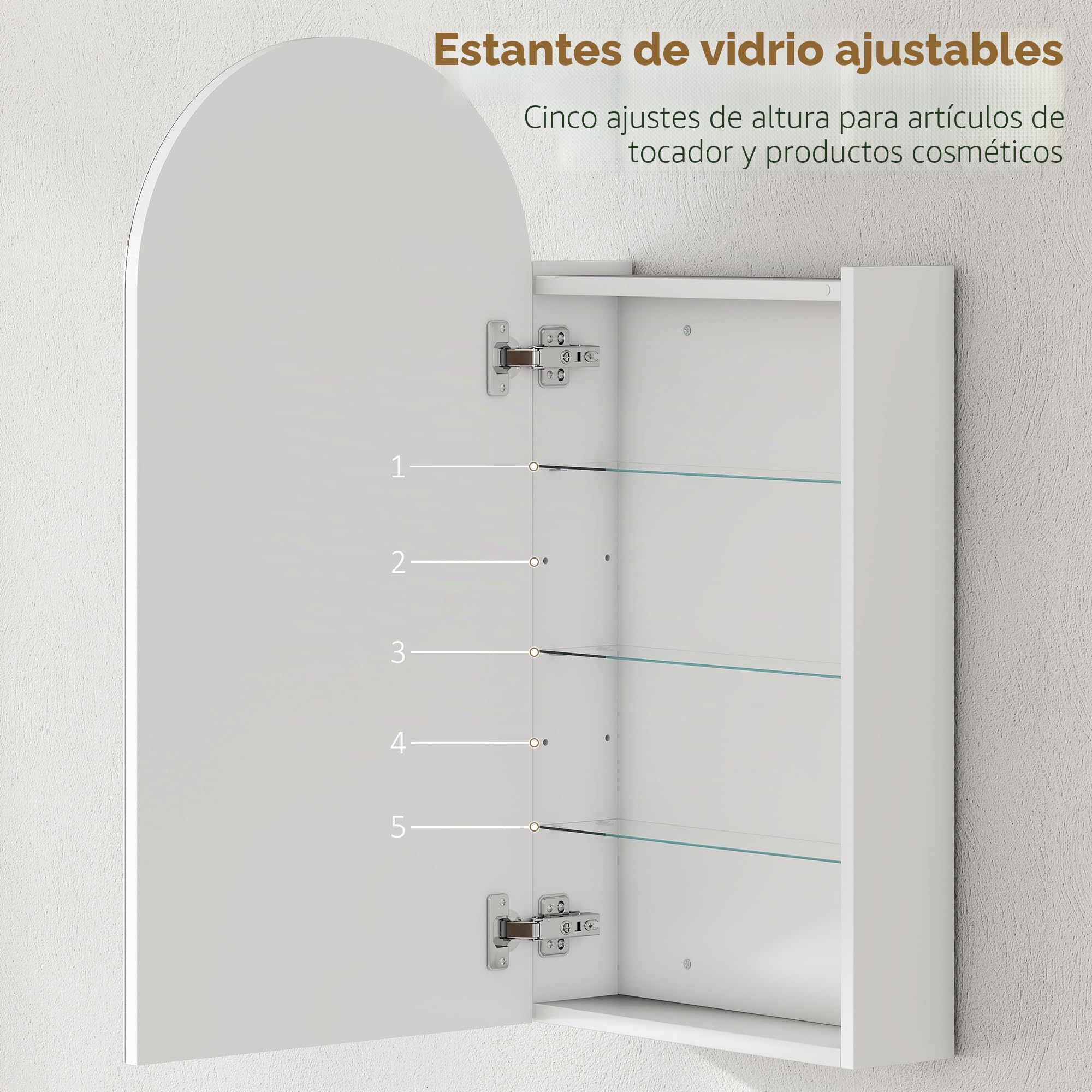 HOMCOM Armario Espejo para baño de Pared Moderno 40x12x80cm Blanco | Armario de pared para baño, espejo arco sin marco, estantes de vidrio ajustables.