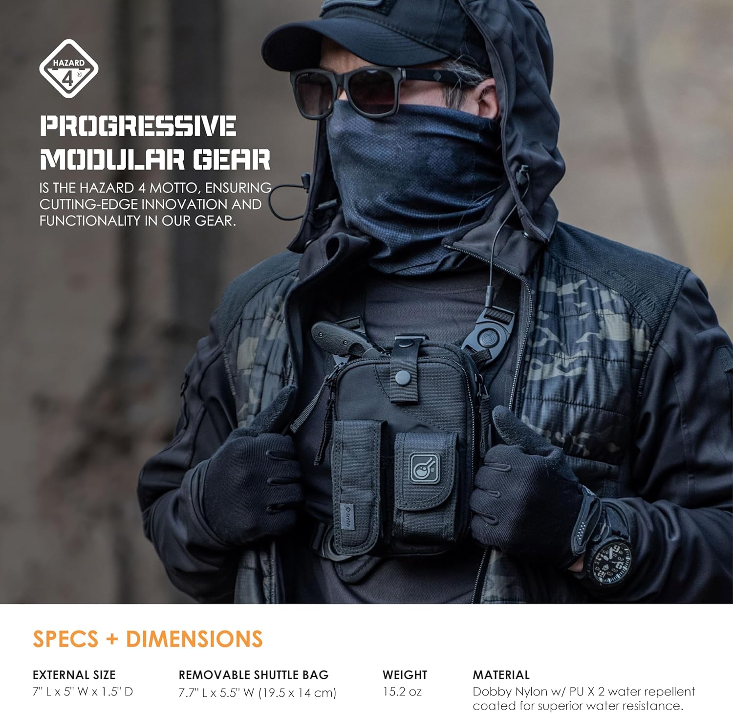 Hazard 4 Covert RG Multi-Configuration Small Pack System - Escape Chest Pack, Loader Chest Pack, Covert Anatomic RG Padded Deluxe Shoulder Harness - Tool Kit, Camera, Cycling, Flashlight - Black