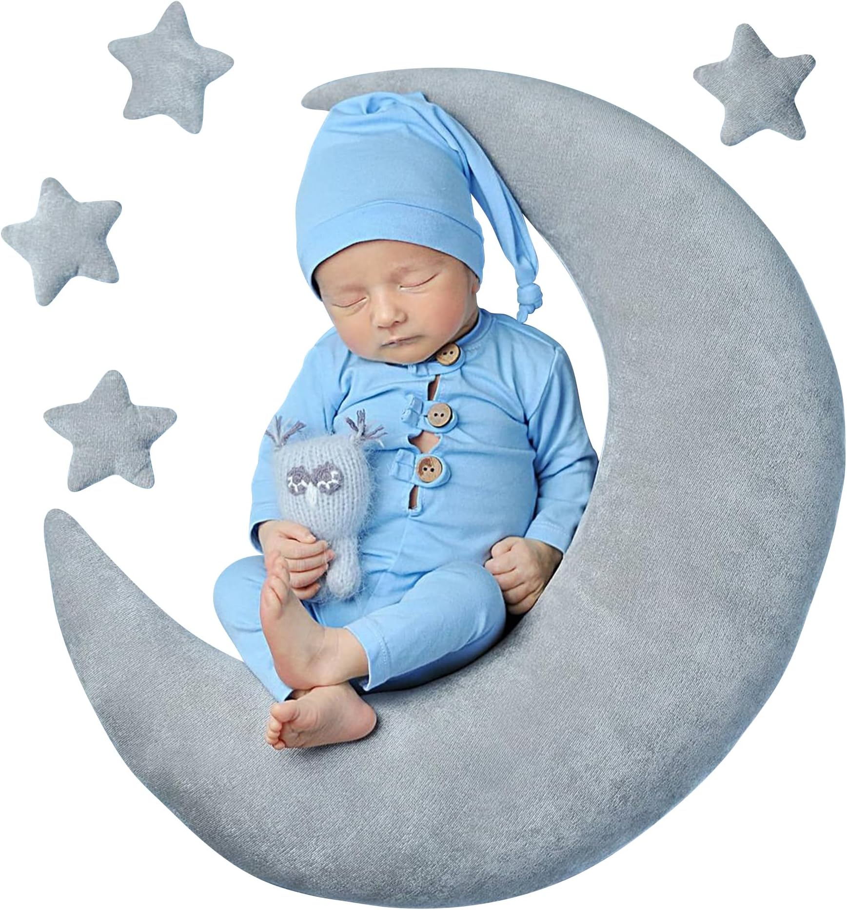 IGMaryBox Baby Moon Star Pillow Infant Posing Pillow Newborn Photography Prop Newborn Photography Posing Pillows Grey
