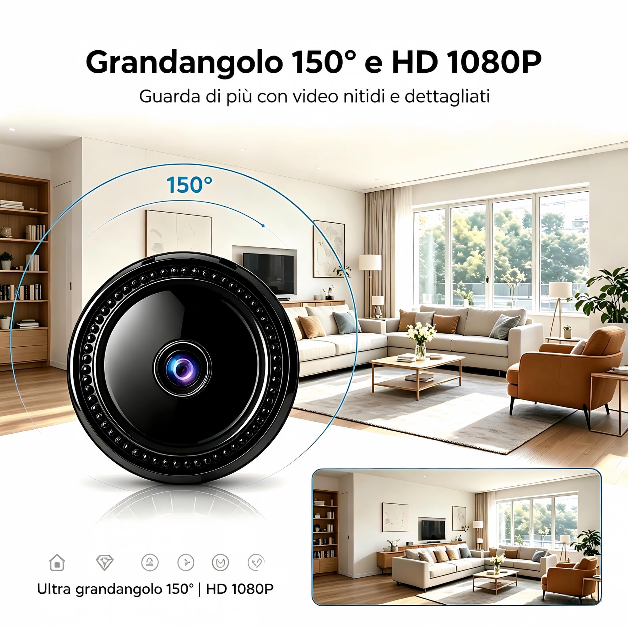 6 PCS Mini Telecamera Spia WiFi 1080P HD, Videocamera di Sorveglianza con Visione Notturna e Rilevamento del Movimento, Controllo Remoto tramite App, per Uso Interno ed Esterno in Casa S/R