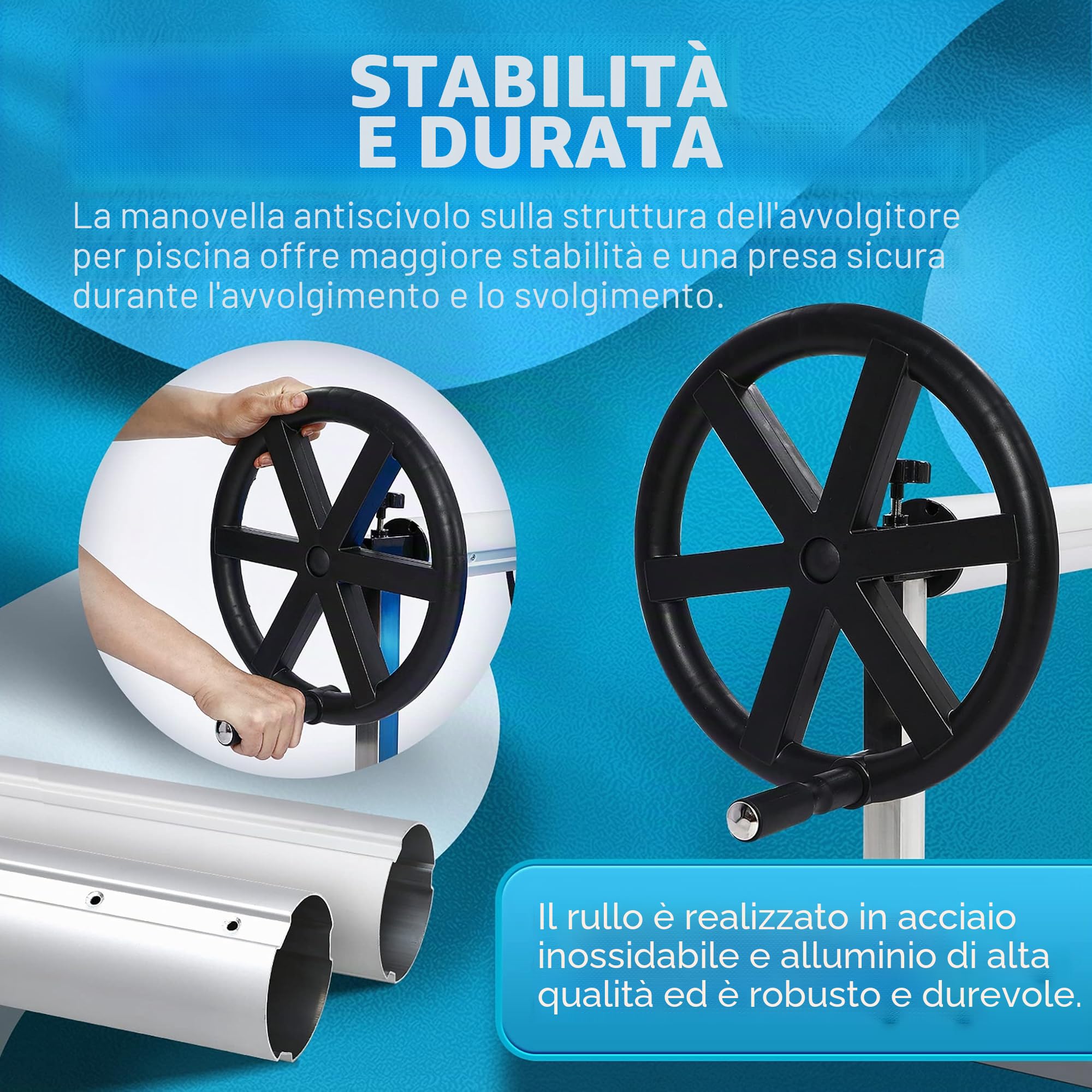 FIVMEN Avvolgitore per piscina, 3 – 5,7 m, dispositivo mobile per telone, sistema di avvolgimento di alta qualità, con nastri regolabili, tipo A