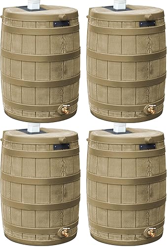 Miniatura 23 de Good Ideas Rain Wizard - Colector de almacenamiento de agua de plástico para exteriores de 50 galones con espita de latón y diseño de respaldo Roble