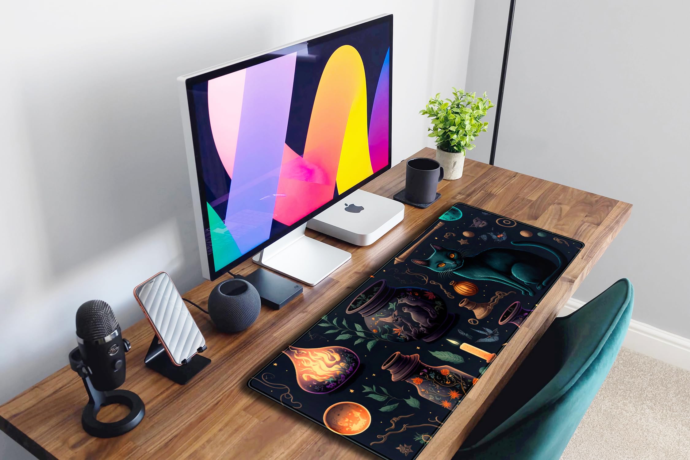 Tapis Souris Chat Kawaii 80x30cm - Sous-main Bureau Avec Bordure Cousue