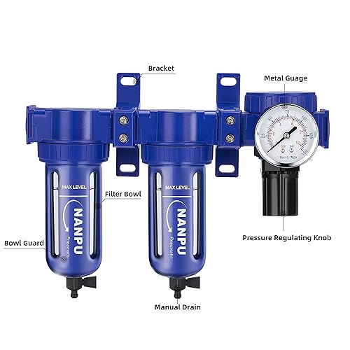 Miniatura 9 de NANPU Sistema de secado de aire de aleación de zinc filtros de partículas dobles de 5 micrones y regulador de presión de aire, calibre de 0-150 psi,