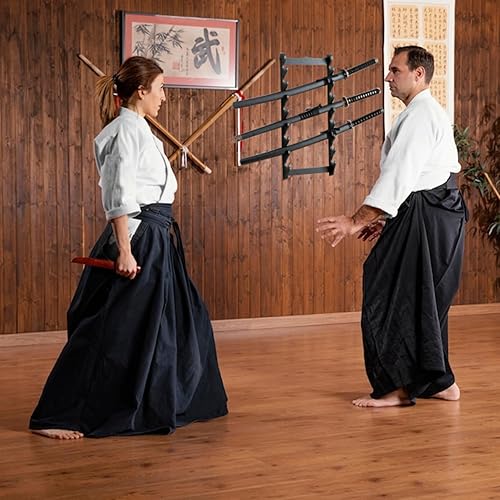 Miniatura 6 de Soporte de pared para espada de 8 niveles, soporte para espada de exhibición negro samurái Katana para flauta Wakizashi, almacenamiento de cañas de