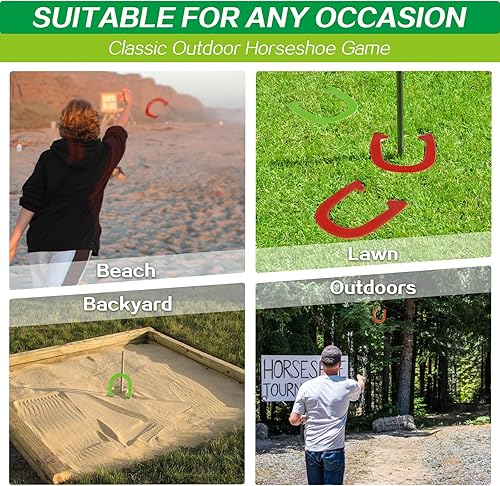 Miniatura 7 de RayChee Juego de herraduras para exteriores, kit de juego de zapatos de caballo con 4 herraduras de acero, 2 estacas y bolsa de transporte para