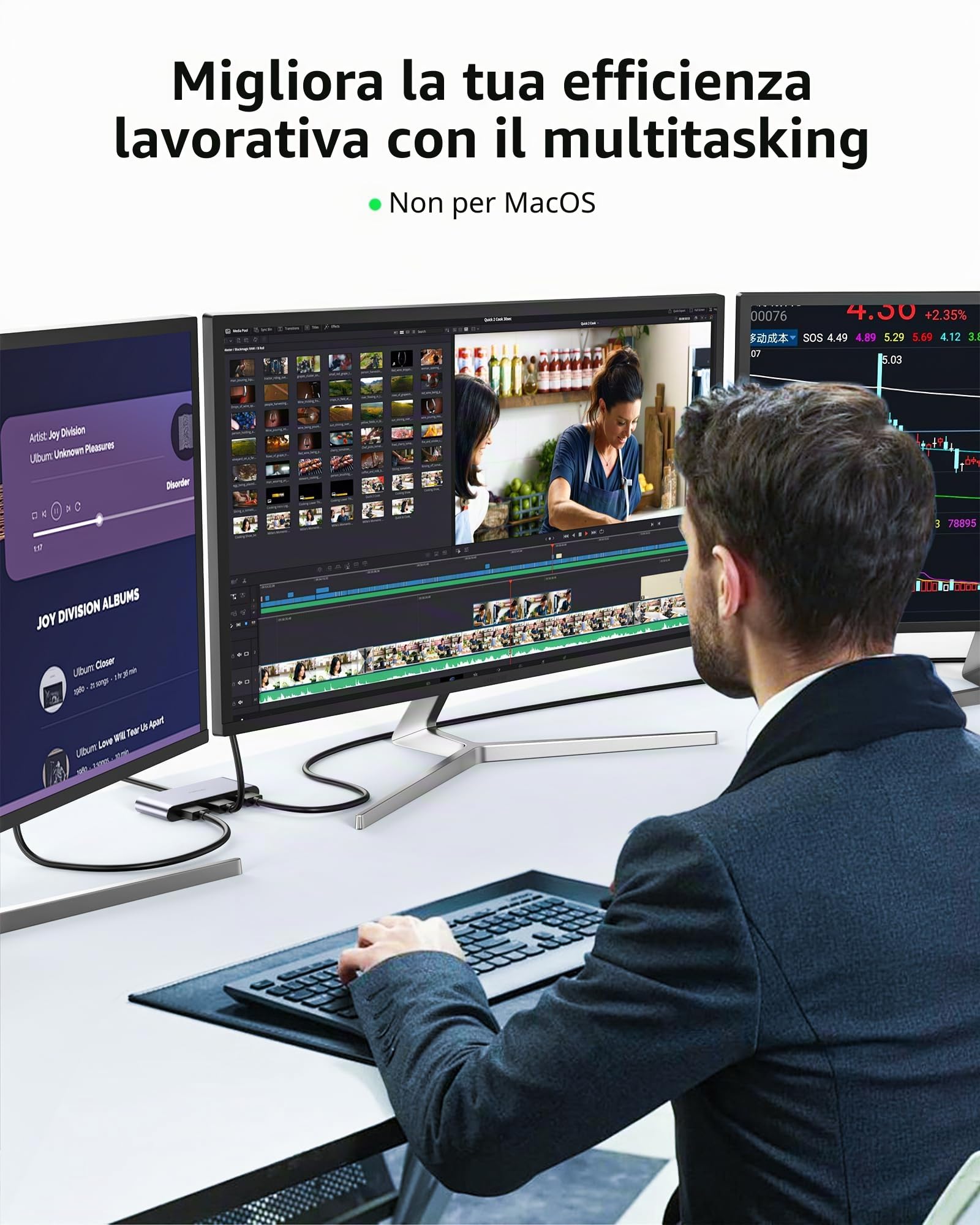 Splitter DisplayPort 1.4 a 3 porte - DisplayPort MST Hub Monitor Splitter | Supporta single 8K, Dual 4K 120Hz, 60Hz e 1080p 60Hz - Solo Windows