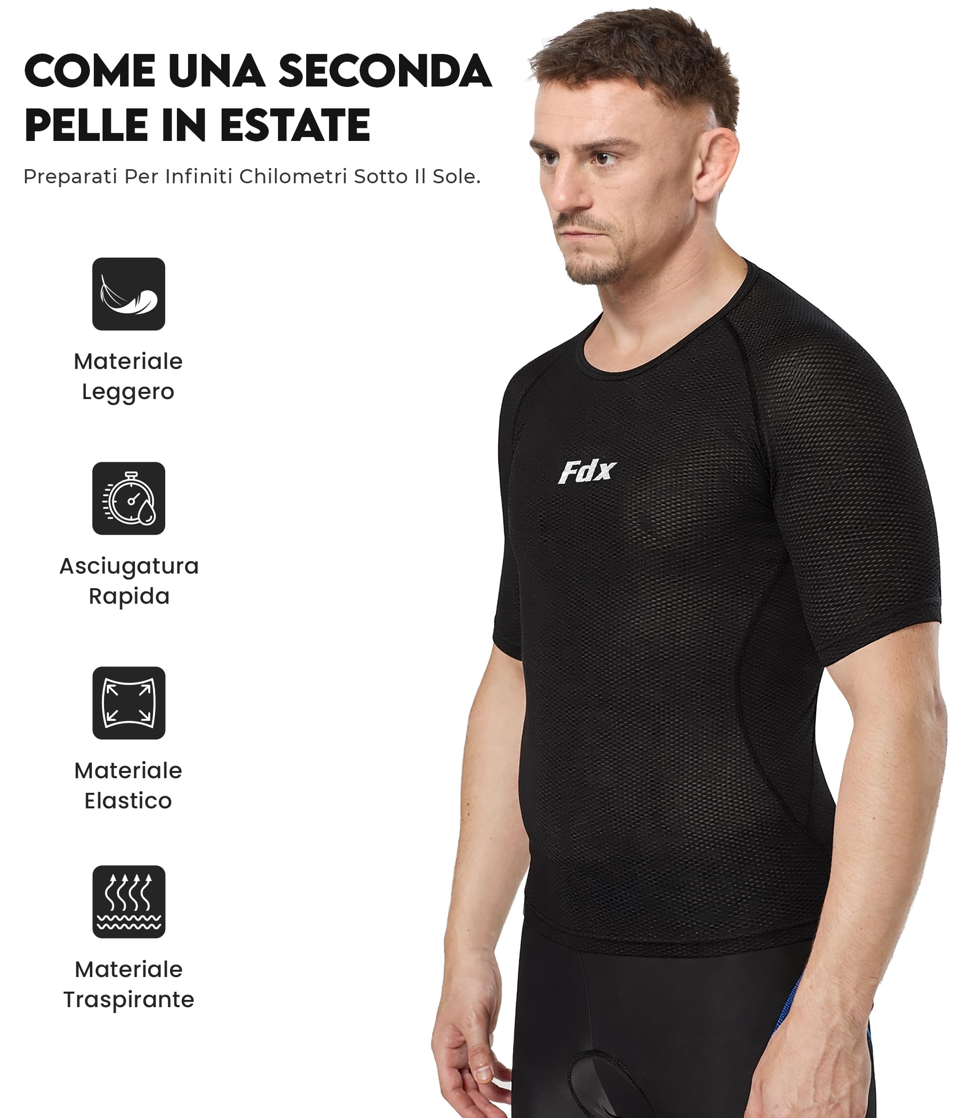 FDX Maglia Intima Cool Mesh a Mezza Manica – Estiva, Ultraleggera, Traspirante e antiodore, Ideale per Ciclismo, Corsa, Palestra, Allenamento ed Escursionismo