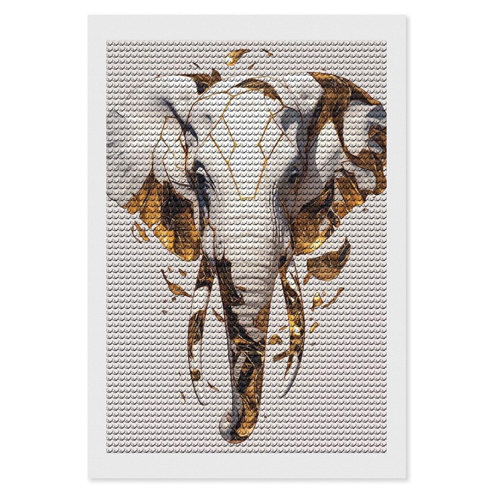 Junmoney Abstract Golden Elephant Sculpture Diamond Painting Set 8"x12", Modern Decor, for Beginners, Printed Canvas, Thoughtful Handmade Gift, with Tool Kit