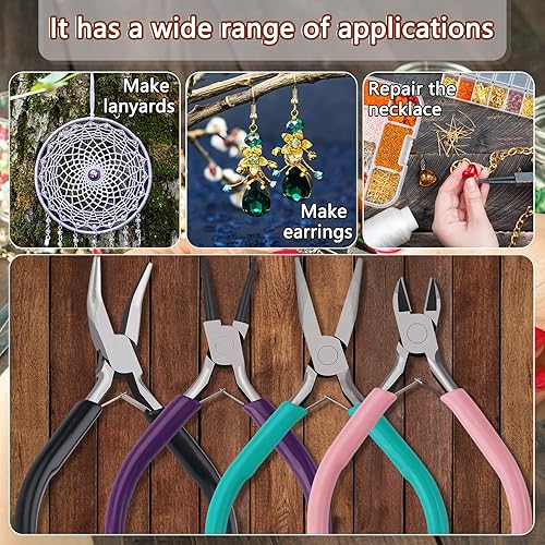 Miniatura 30 de Juego de 5 alicates de joyería, juego de herramientas de alicates para hacer joyas, incluye aguja, nariz, cadena, nariz, alicates doblados redondos