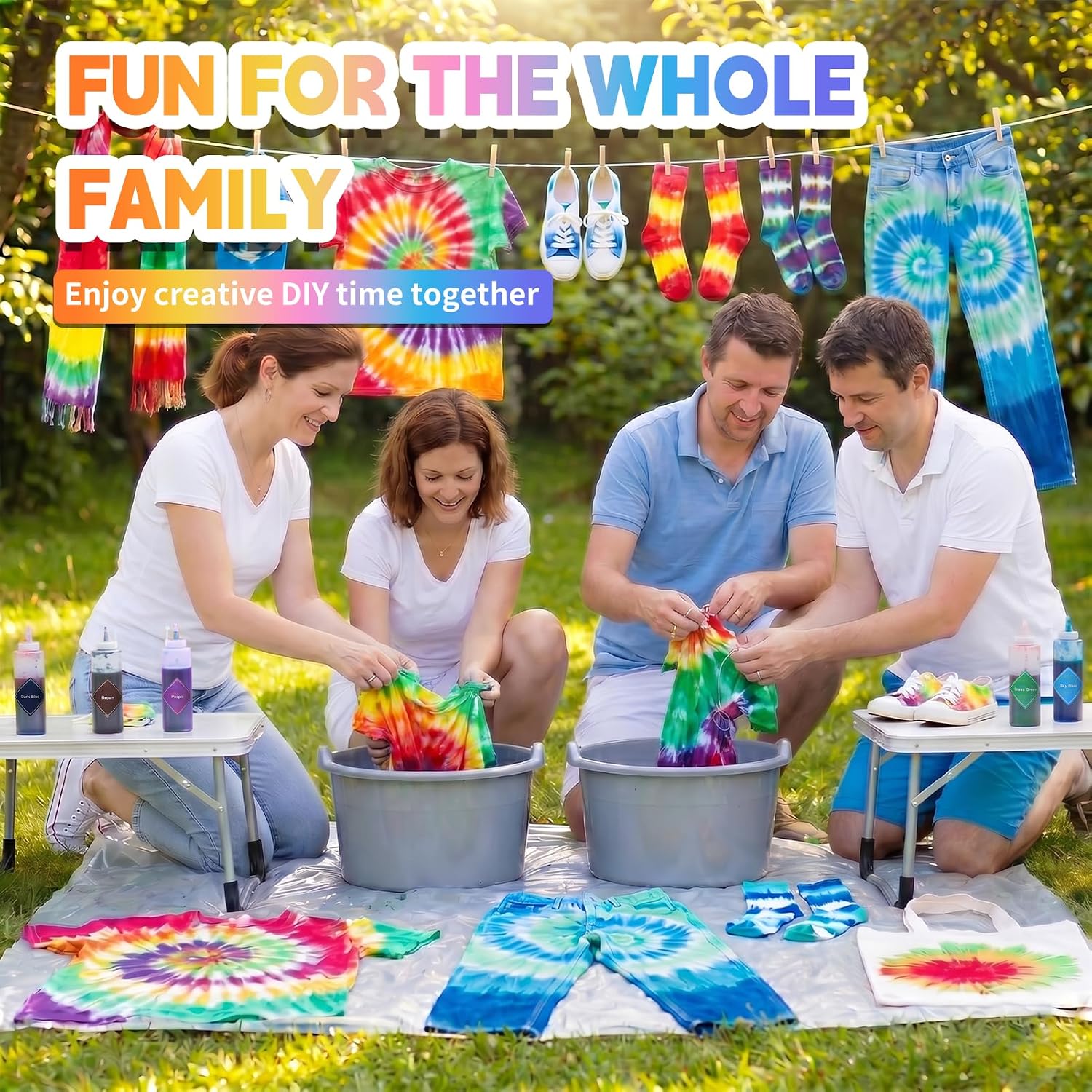 Tie Dye Kit, 15 Colors Tie Dye Set for Summer Fun, One-Step Fabric Dye Supplies with Squeeze Bottles for Adults Large Group Family Outdoor Parties Activities