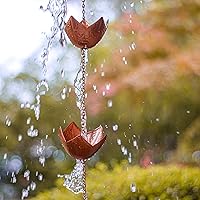 Vista 4 de Trademark Innovations Cadena de lluvia de flores de color cobre para canaletas y bajantes