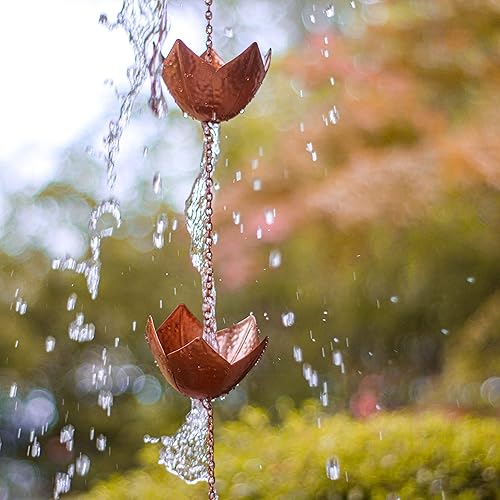 Miniatura 4 de Trademark Innovations Cadena de lluvia de flores de color cobre para canaletas y bajantes