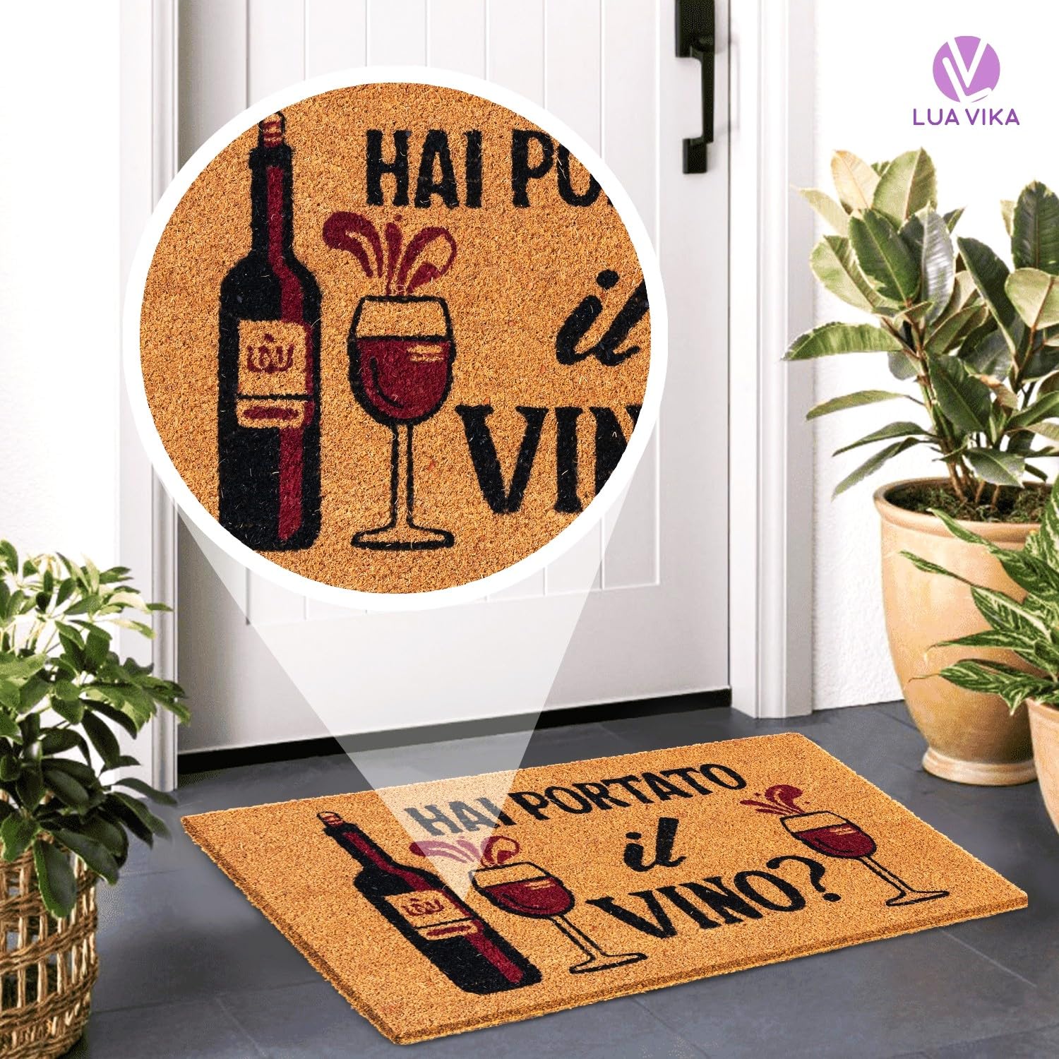 Zerbino Ingresso Esterno Simpatico, Tappeto Interno, Cocco, Divertente 40x70x1,5 cm, Hai Portato il Vino