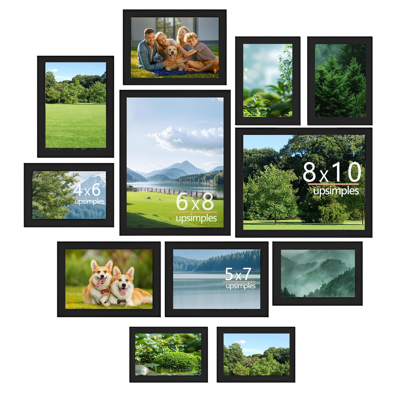 12 PCS Photo Frame Set, Collage Gallery Photo Frame Multi Sizes Including 4x6 5x7 6x8 8x10 for Wall and Tabletop Display, Wooden Picture Frame Set for Home Office Living Room Décor (Black)
