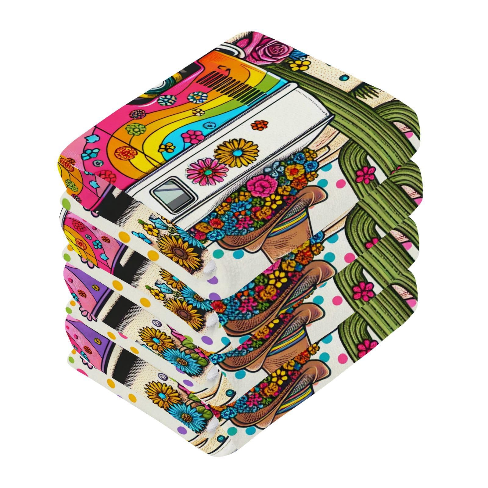 YANENDIE Western Desert Mexican Flowers Washcloths Towels, Highly Absorbent and Soft Cotton Face Cloths, 6 Pack Quick Dry Wash Cloths - 12 X 12 Inches