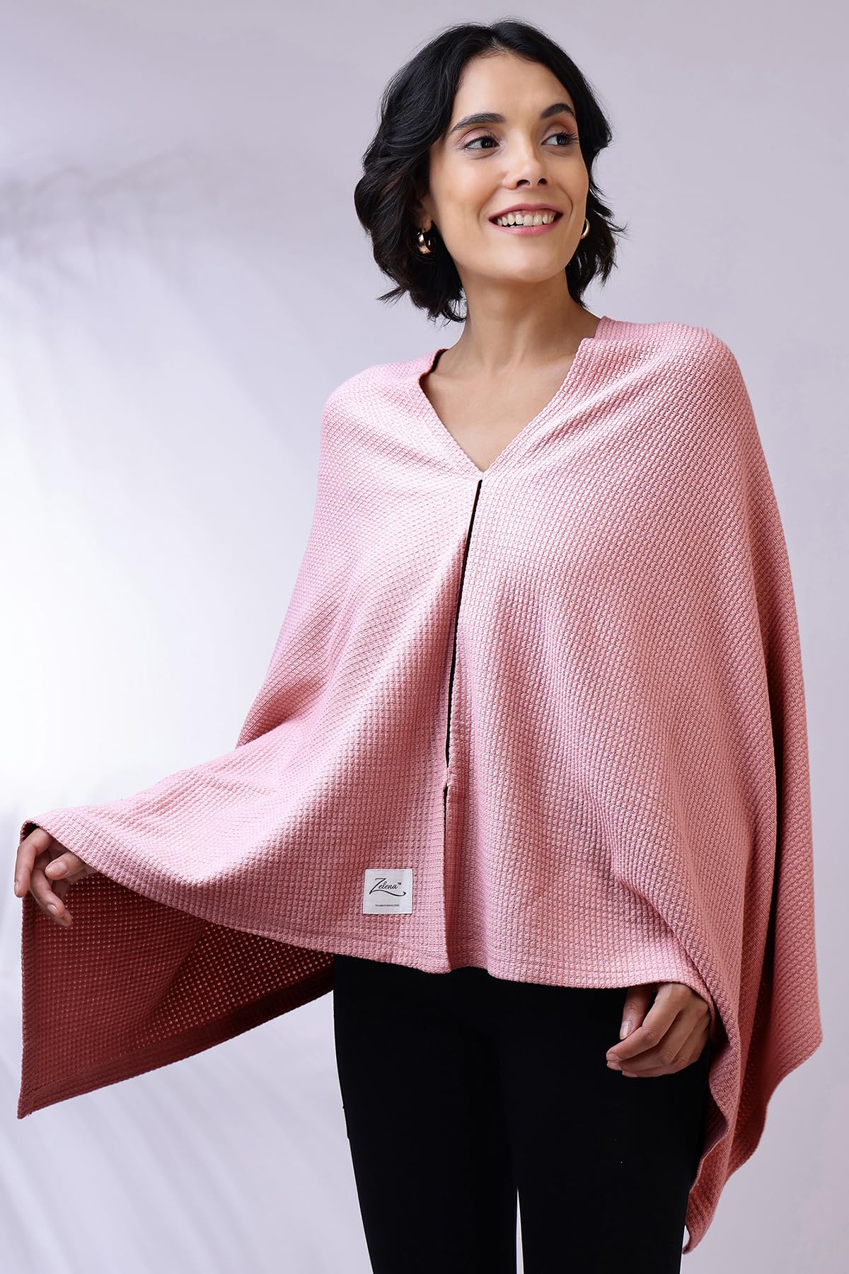 Zelena Cotton Bamboo Blend Premium Nursing Cover for Breastfeeding | Breastfeeding Cover for Mothers | Feeding Shawl for Mother | Feeding Cloth | Breathable Nursing Covers | Poncho For Mom (Light Pink) - Image 3 thumbnail