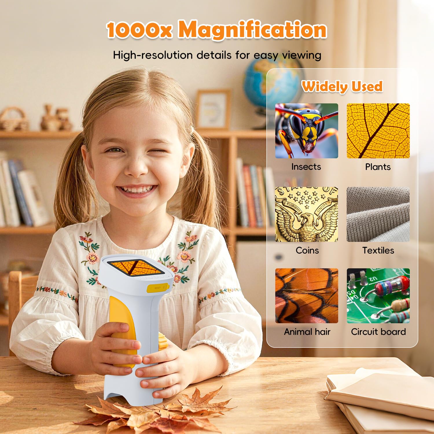Microscope Enfant, Ahalfcit Microscope Numérique avec Écran HD IPS 2.4", 1000X Appareil Photo Portable de Poche, Jouet Exploration Nature, Cadeau STEM pour Enfants 3-12 Ans (Blanc)