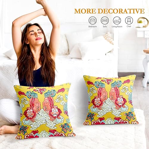 Miniatura 5 de Chinoiserie - Juego de 2 fundas de almohada con estampado de animales de 18 x 18 pulgadas, fundas de almohada suaves para sofá, dormitorio, sala de