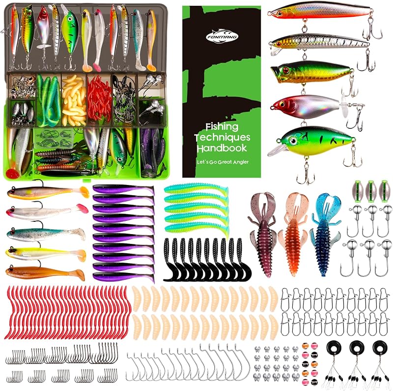 FONMANG Fishing lures-2026 New Fishing Lure kit for Bass Trout,Tackle Box with Tackle Included, Fishing Plugs,Swimbait, Minnows, Soft Baits, Hooks & Weights Accessories