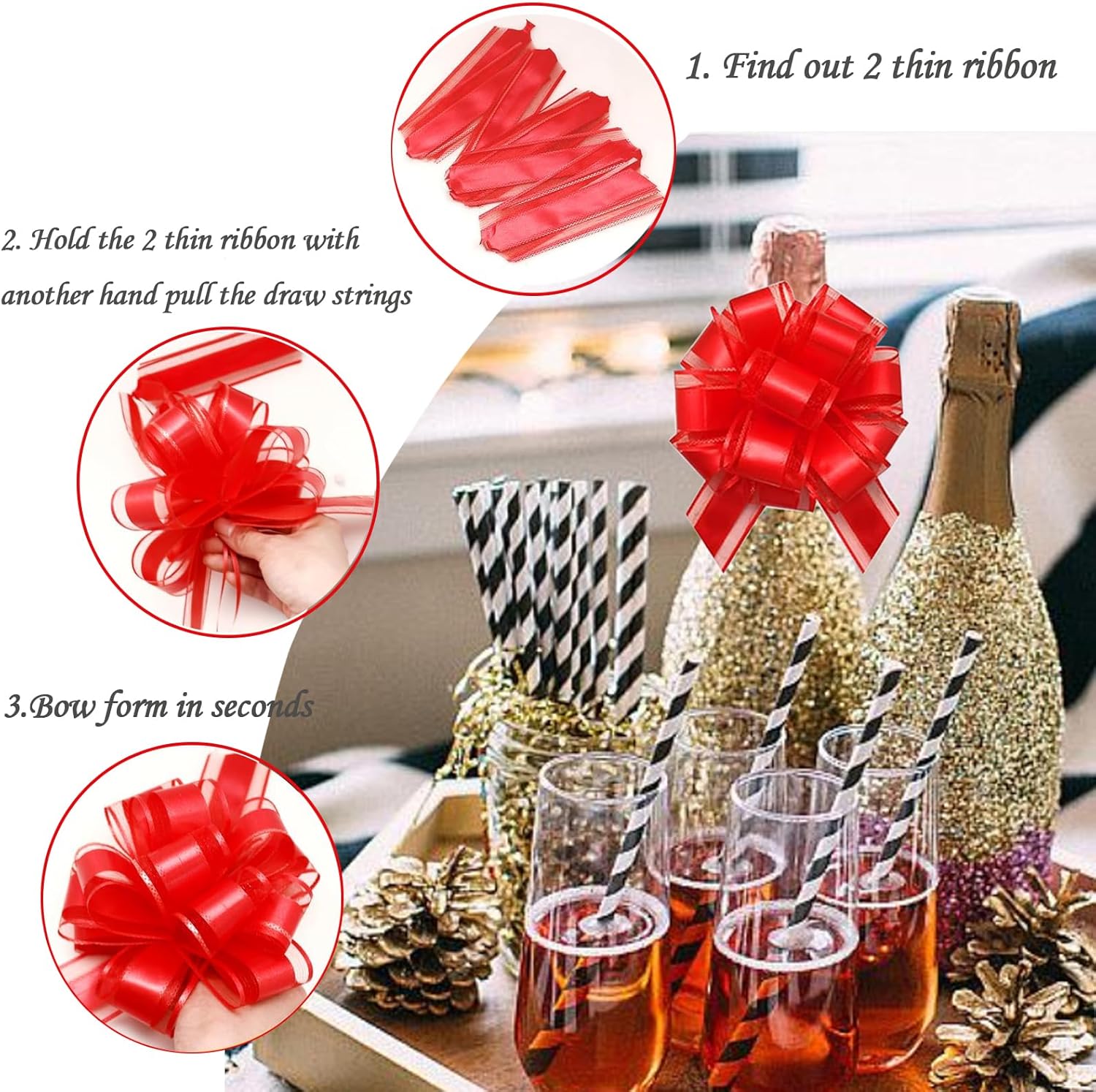 OZXCHIXU 20pcs Pull Bows Gift Wrapping Ribbon for Birthday Christmas Wedding Gift Boxes Baskets Valentine‘s Day Wrap Accessory for Gift Present Holiday Decor (Red) - Image 3