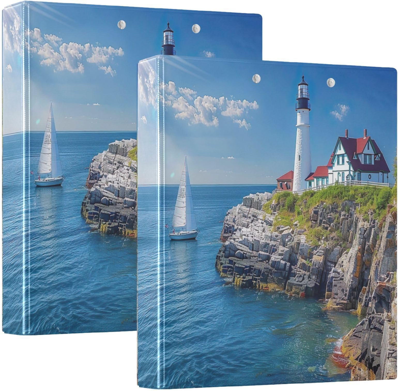 xiguaSeaside Lighthouse 3 Ring Binder Round Rings 1 Pack,Holds 200 Sheets Ring Binders for School Supplies, Office or Home8