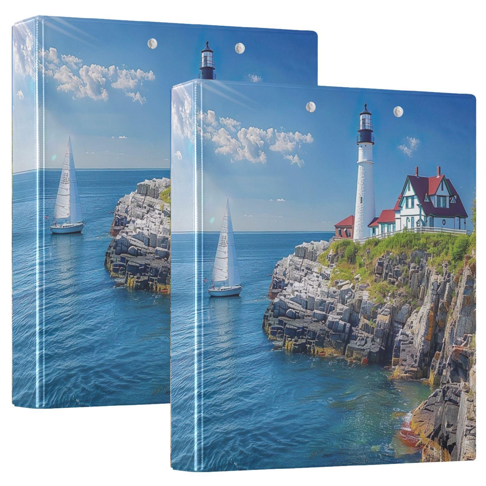 xiguaSeaside Lighthouse 3 Ring Binder Round Rings 1 Pack,Holds 200 Sheets Ring Binders for School Supplies, Office or Home8