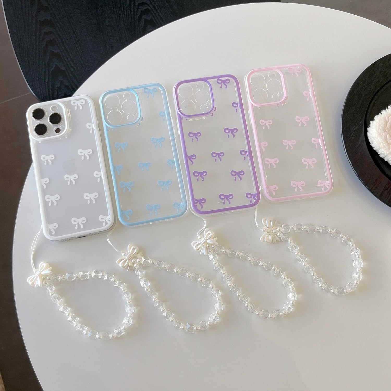 EYZUTAK Case for iPhone 11, Clear Cute Ribbon Bowknot Aesthetic Phone Case with Charm Bracelet Chain Raised Camera Protection Stylish Soft Durable TPU Protective Cover for Women Girls - White 5 81ZpN9A9NBL. AC SL1500