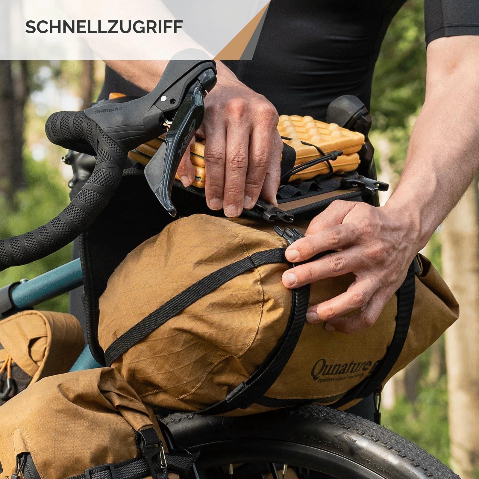 Lenkerhalter und Fahrradtasche Bikepacking Set Wasserdichter Kompressionssack mit Lenkerhalterung Leicht Flexibel Vielseitig Montierbar für Rennrad, MTB & Gravel