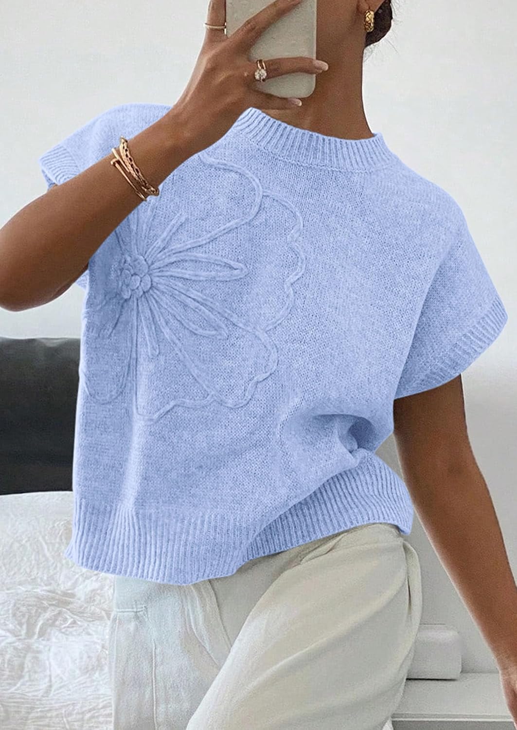 PRETTYGARDEN Women's 2026 Spring Sweater Vest Trendy Flower Knit Short Sleeve Cute Pullover Tank Tops Summer Fashion Clothing