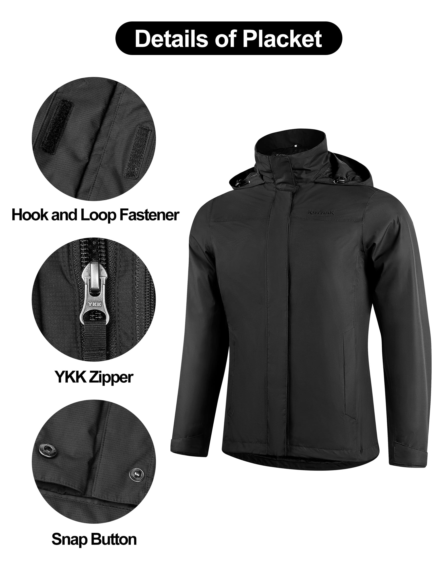 KUTOOK Regenjacke Herren Jacke Wasserdicht Outdoorjacke Laufen Radsport Jogging Bergsteigen Angeln XC001