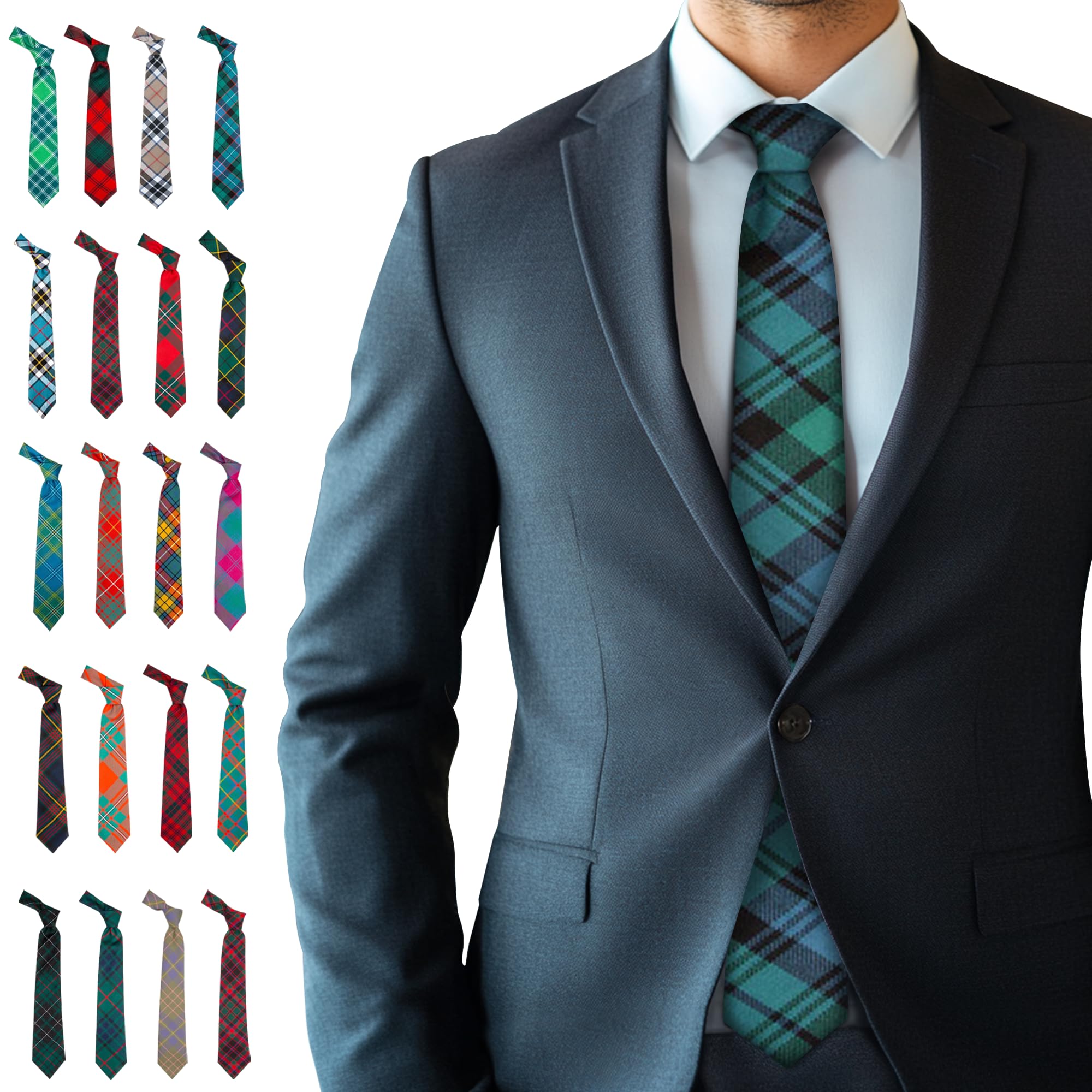 Braw Clans Tartans Men's Campbell Ancient Tartan Ties For Made In Scotland - 100% Wool - 3.15" Width Ties - Green Tie For - Scottish Tartan Valentines Day, Fathers Day, Wedding