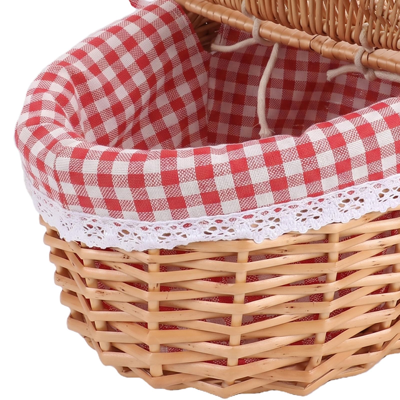 Generic Cestino da Picnic in Vimini Elegante Doppio Coperchio e Manico per Campeggio, Raccolta di Verdure, 13,19x9,65x11,81 Pollici (Griglia Rossa)