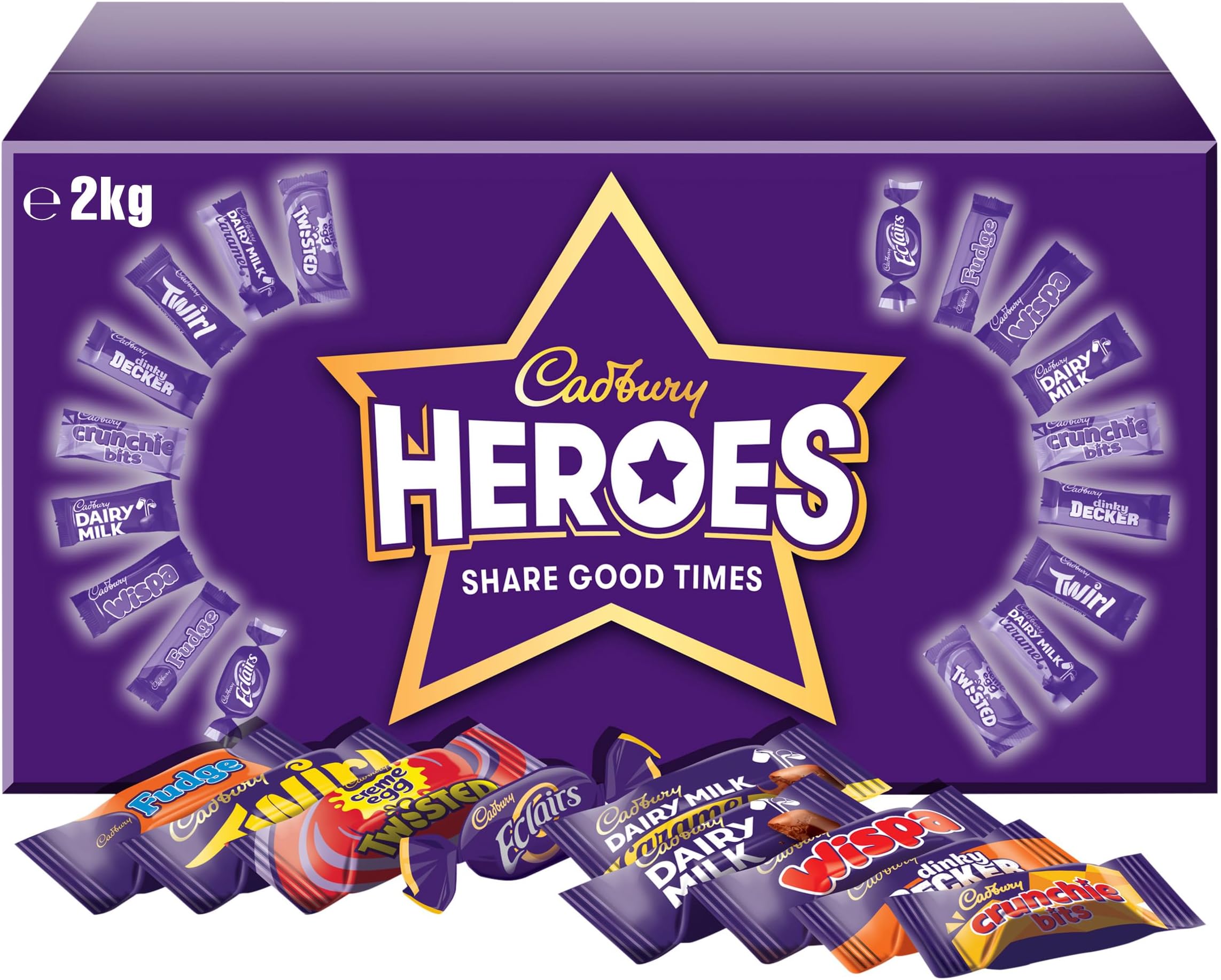 Cadbury Heroes Chocolate Bulk Share Box, Assorted Mini-Size Milk Chocolate Bars, Great for Gifting, 2 kg (Pack of 1)