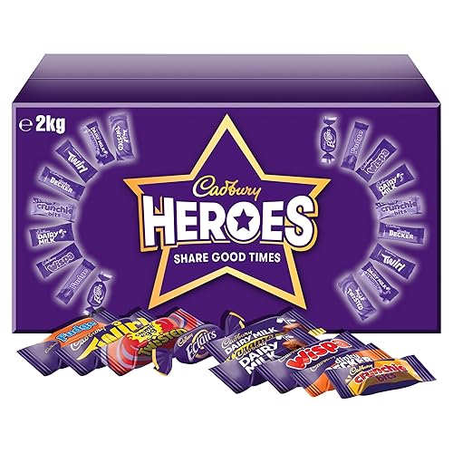 Cadbury Heroes Chocolate Bulk Share Box, Assorted Mini-Size Milk Chocolate Bars, Perfect for Gifting and Sharing, 2 kg (Pack of 1) - Cadbury Heroes Chocolate Bulk Share Box 2 kg