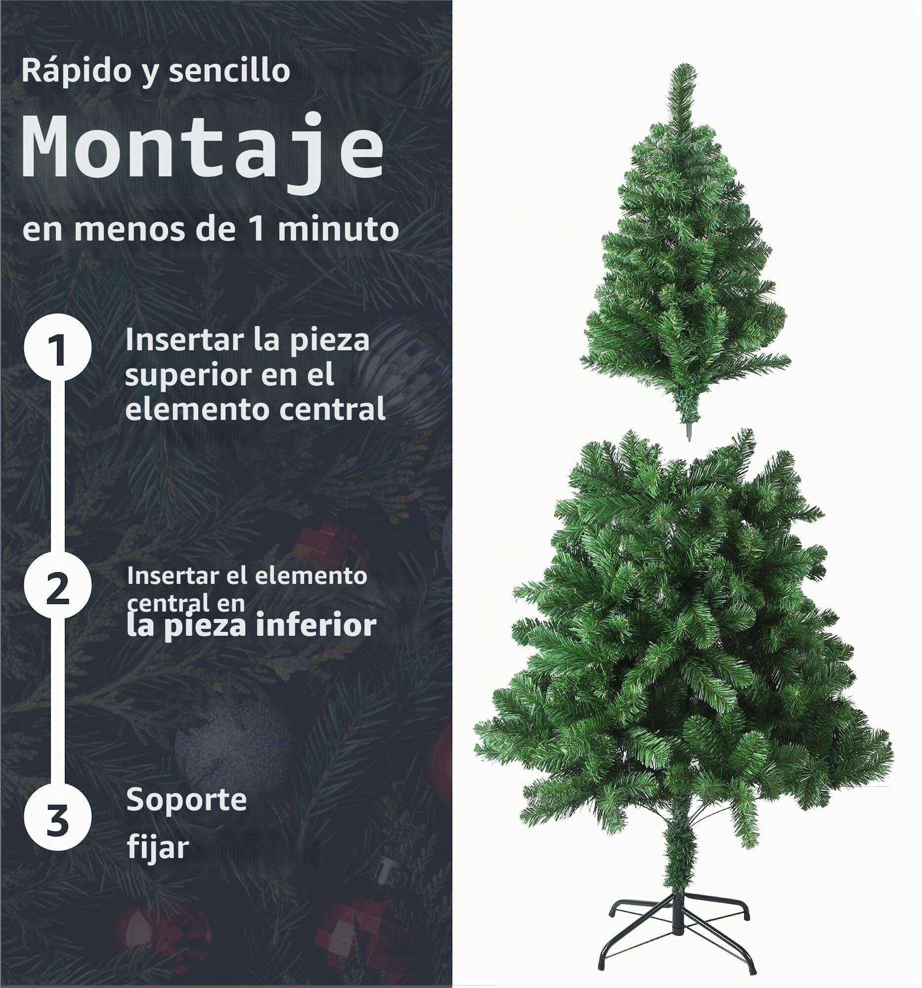 Árbol de Navidad verde artificial de 180 cm - Árbol de Navidad de abeto Nordmann increíblemente real y natural - con soporte ((180cm-PREMIUM))