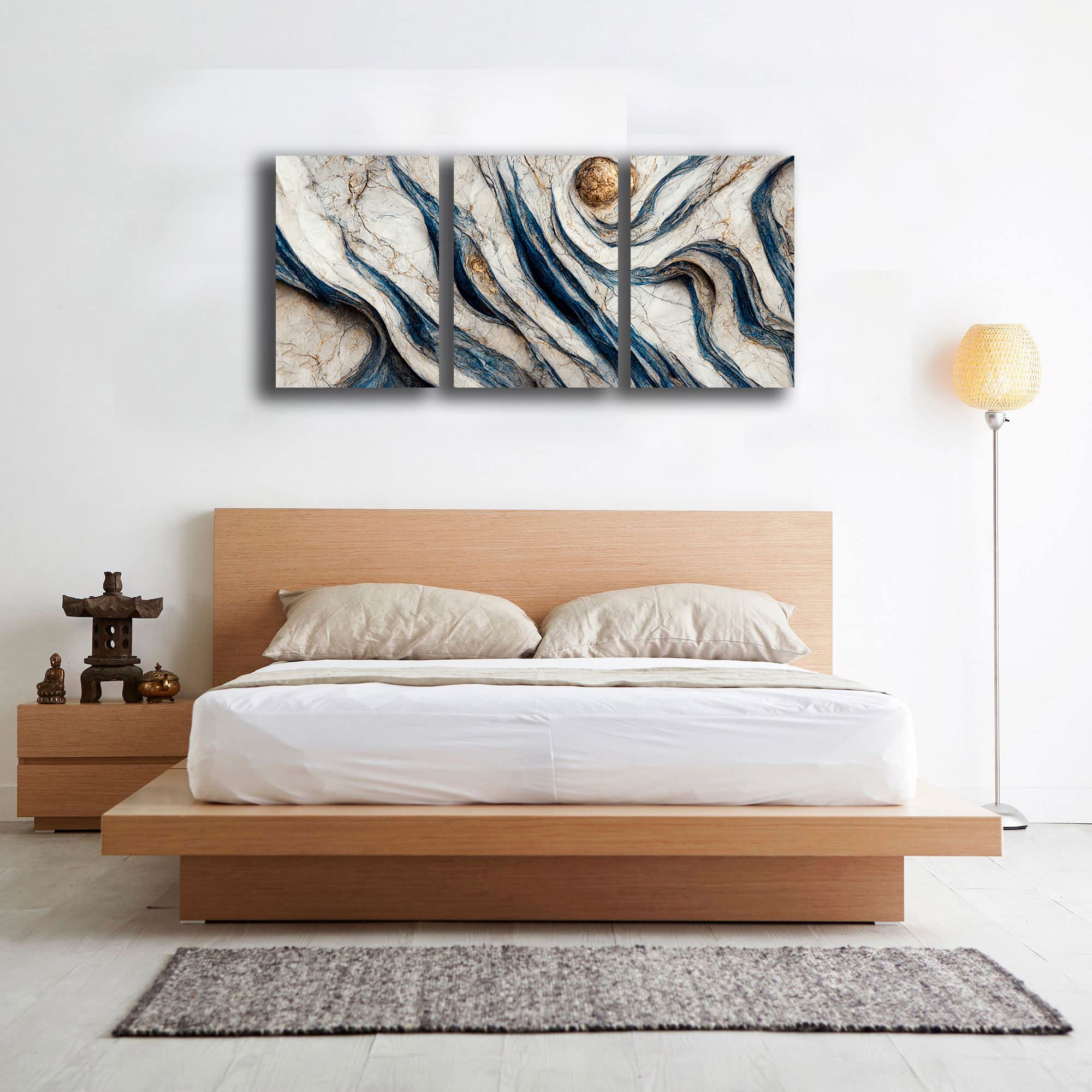 Quadro Moderno 3 Pezzi Astratto INTELIENZOS – Grigio, Oro E Beige – Tela Decorativa 120x61 Cm Per Soggiorno E Camera Da Letto