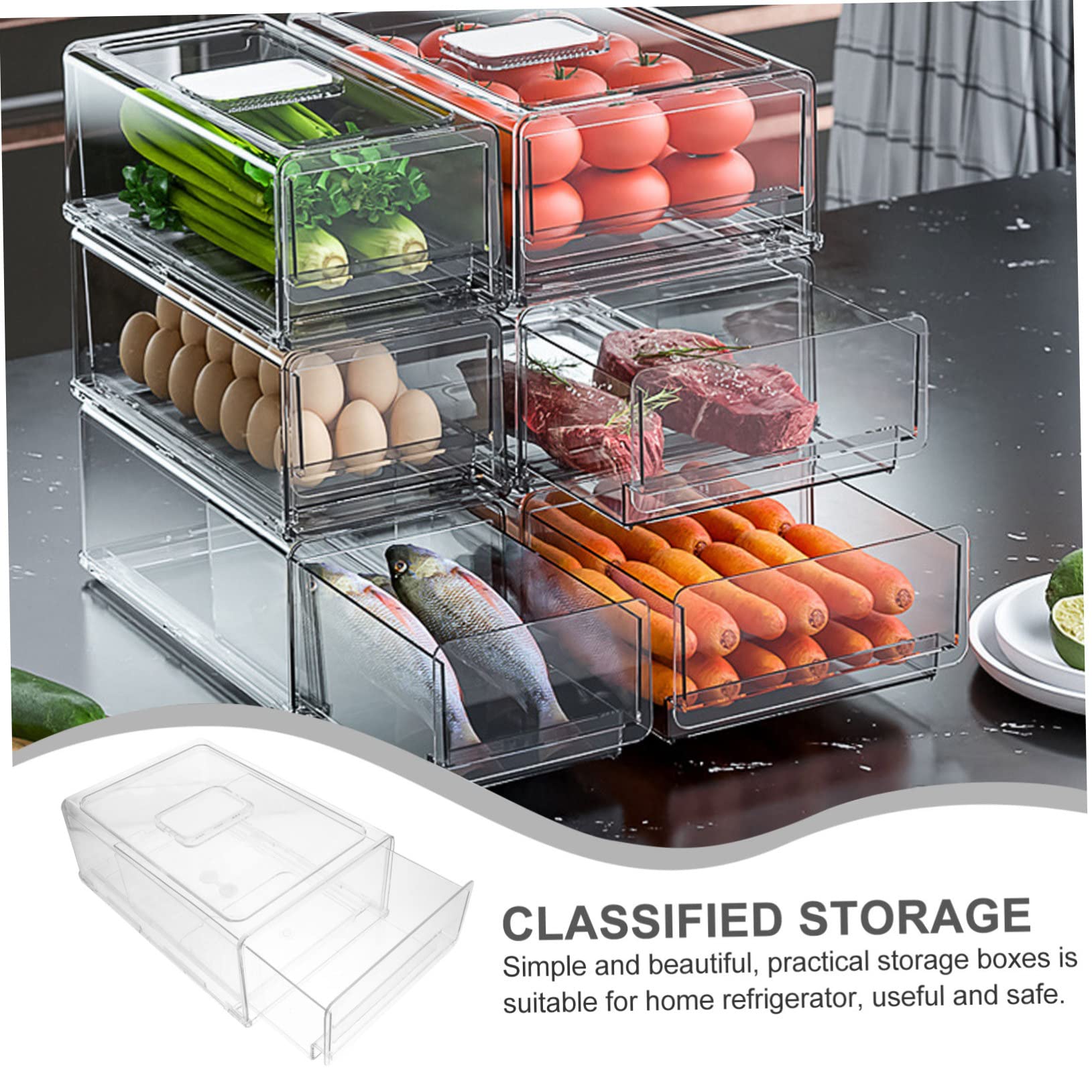 OUNONA Caja de Almacenamiento Blanco Diseño Apilable y Extraíble Tipo Cajón de Plástico para Organizar Frutas y Alimentos Hogar para Frigorífico