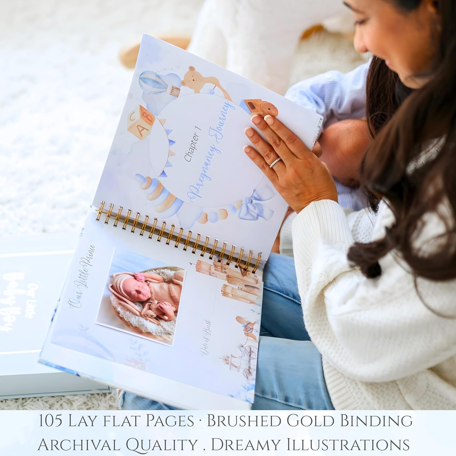 Luxury Baby Boy Memory Book Set – Keepsake Journal & Milestone Album from Pregnancy to Age 5 with Premium Gift Box, Storage Pouch & Keepsake Envelope – Baby Shower & Newborn Gift