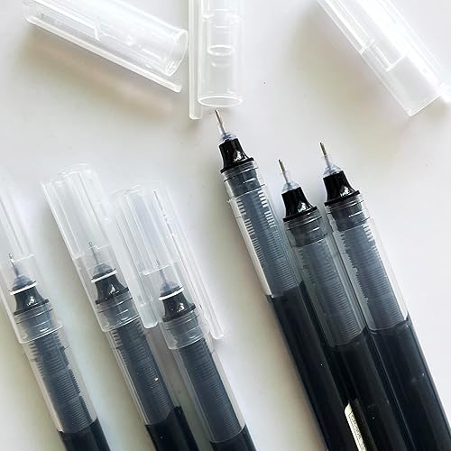 Miniatura 2 de sencoo Paquete de 5 bolígrafos negros de punta extra fina de 0.020 in, tinta de secado rápido, bolígrafos de tinta líquida