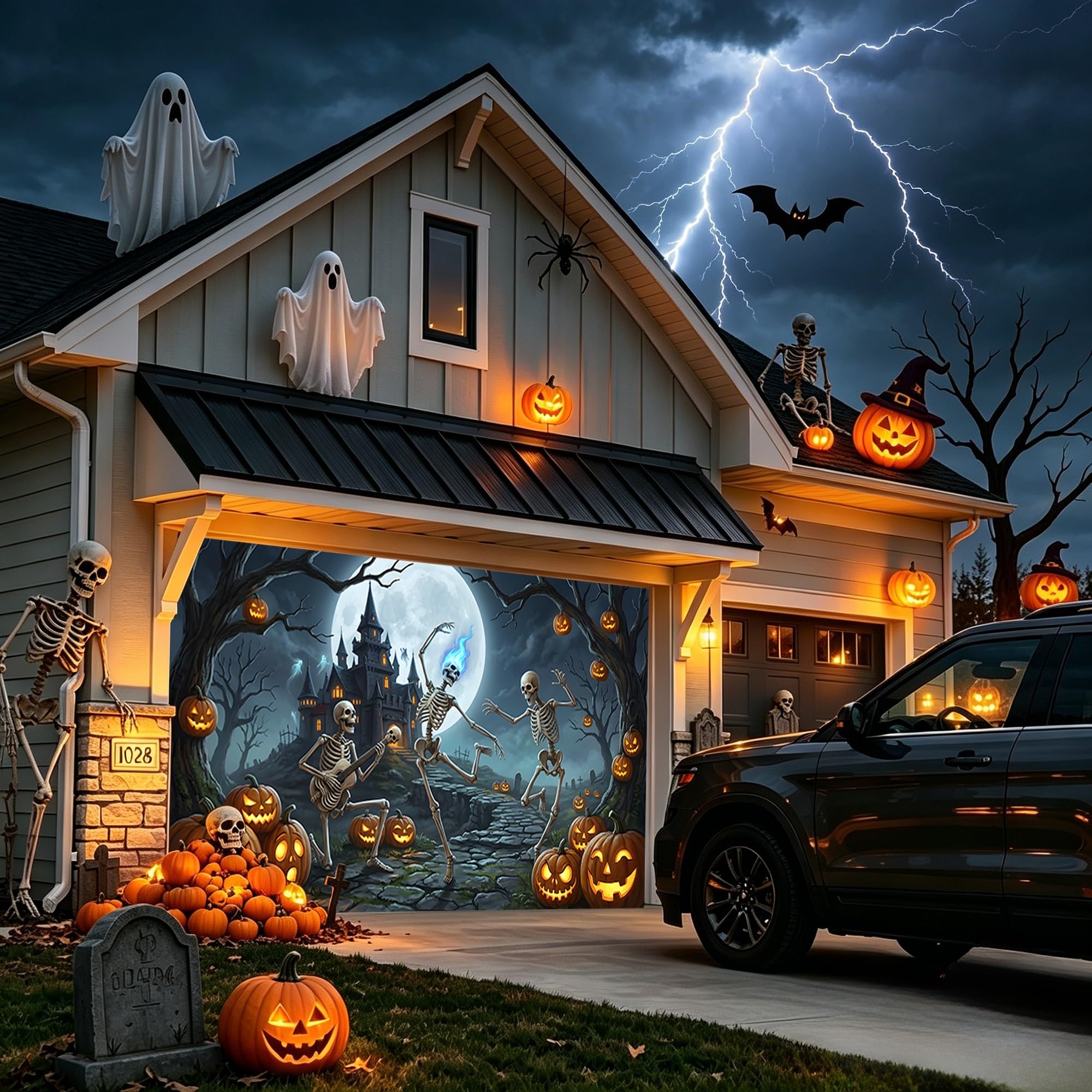 Halloween Baner Drzwi Garażowych, Duże Wiszące Tło