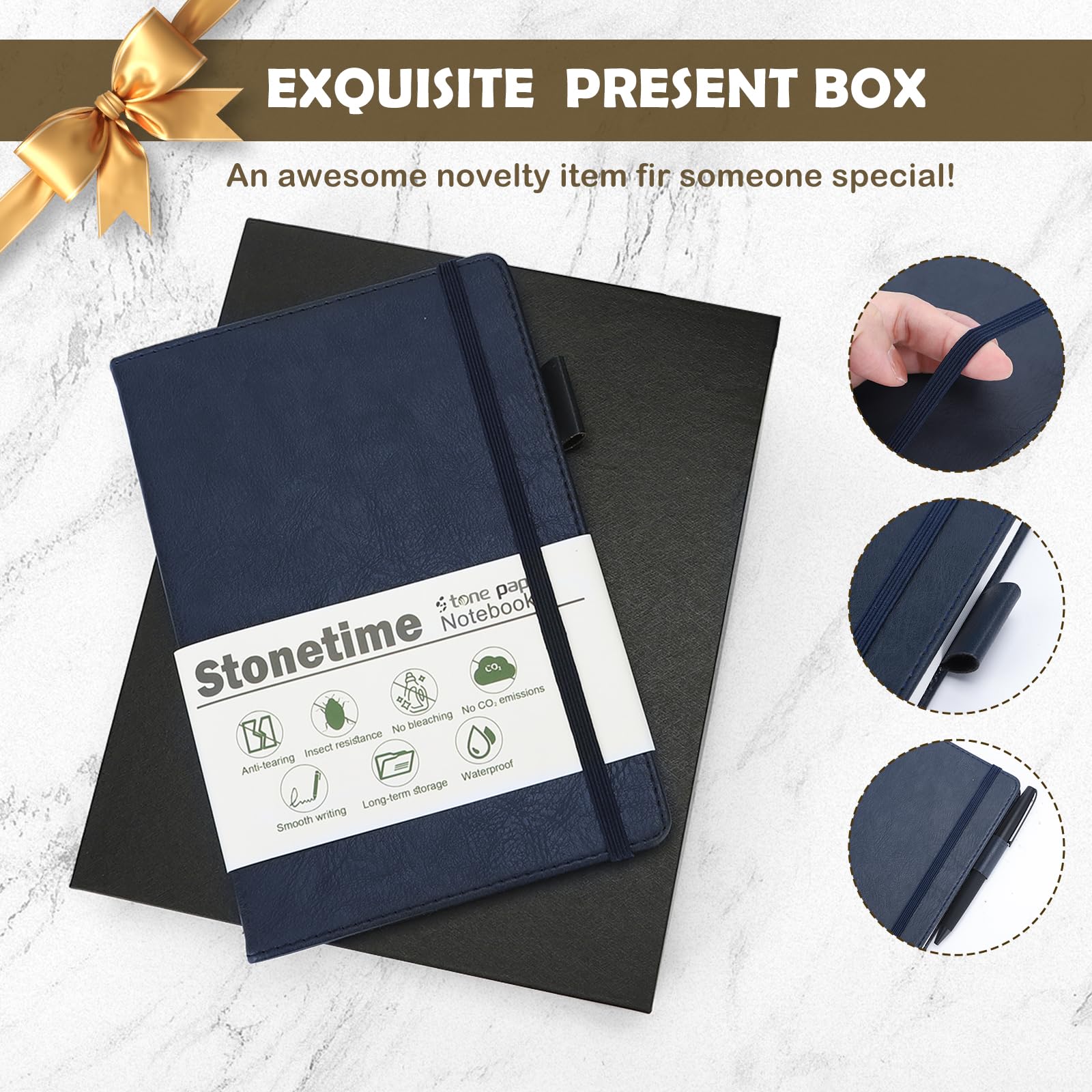 Stone Paper Notizbuch für Frauen und Männer, A5 wasserdichtes Notizbuch Hardcover Executive Journal, linierte Notizbücher zum Schreiben, für Geschäft, Arbeit und Schule, 160-seitiges Notizbuch mit Box